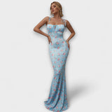 Thalia ™ ｜ Blommönstrad festklänning med knytband