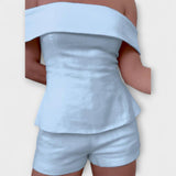 Olivia ™ ｜Vit bomull- och linne-set i två delar