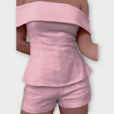 Olivia ™ ｜Vit bomull- och linne-set i två delar